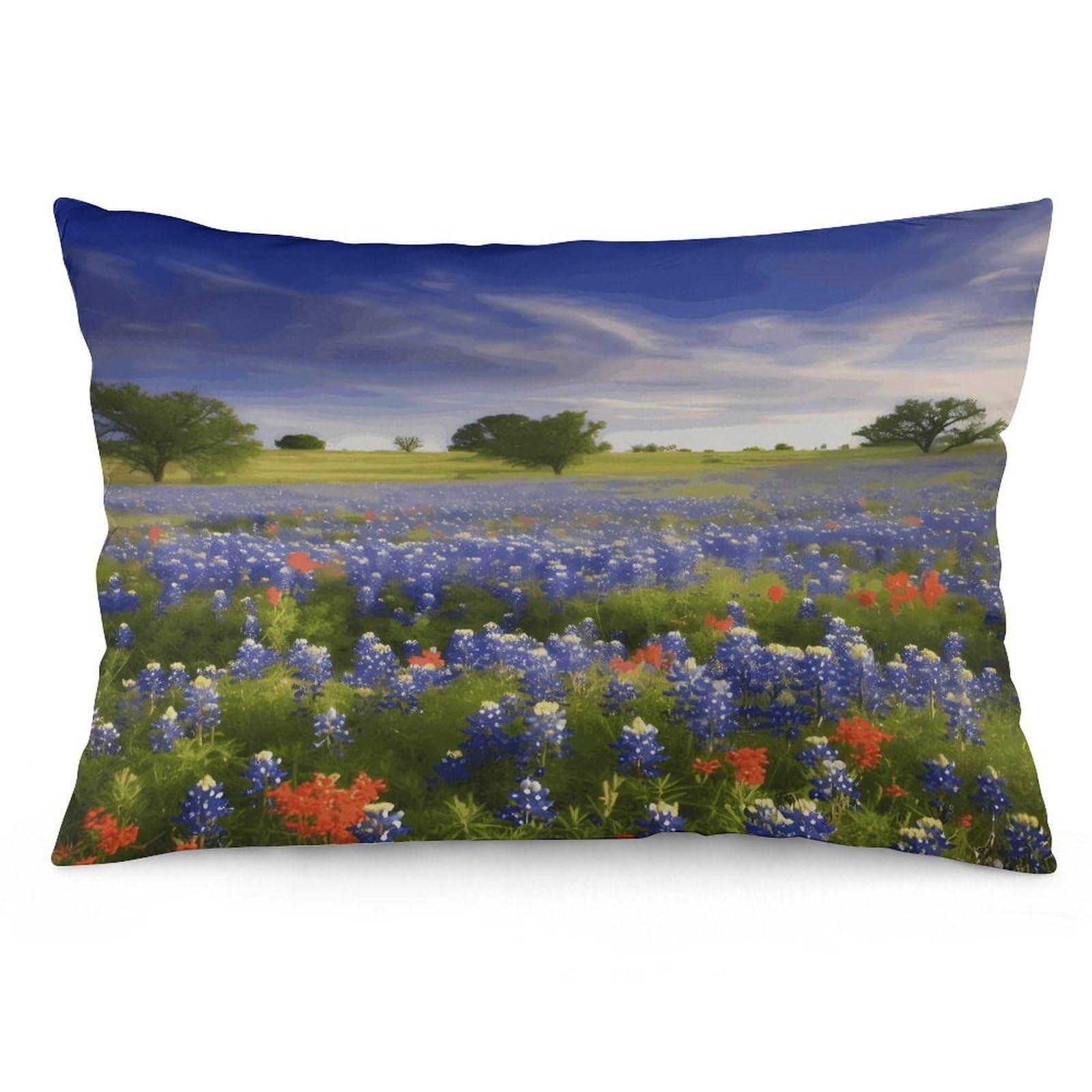 Texas Bluebonnets Scenery Throw Pillow Cover Soft Lumbar Pillow Covers with Zipper Breathable Rectangular Cushion Case Polyester Pillow Case Decorative Body Pillow Cover for Couch Bed