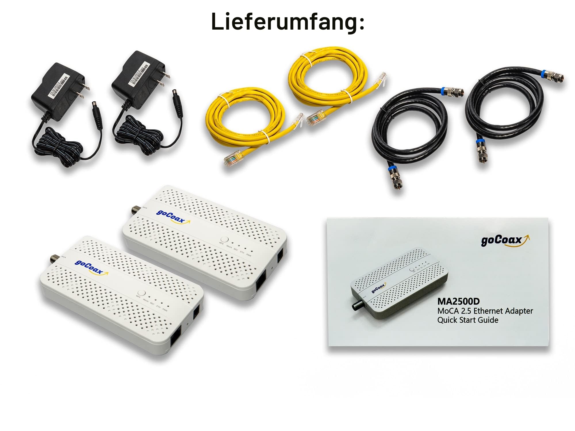 goCoax MoCA 2.5 Adapter mit 2,5 GbE Ethernet-Port, MoCA 2.5. 1 Port 2,5 GbE. Bietet 2,5 Gbps Bandbreite mit vorhandenen Koaxialkabeln. Weiß (2 Stück, MA2500D)…