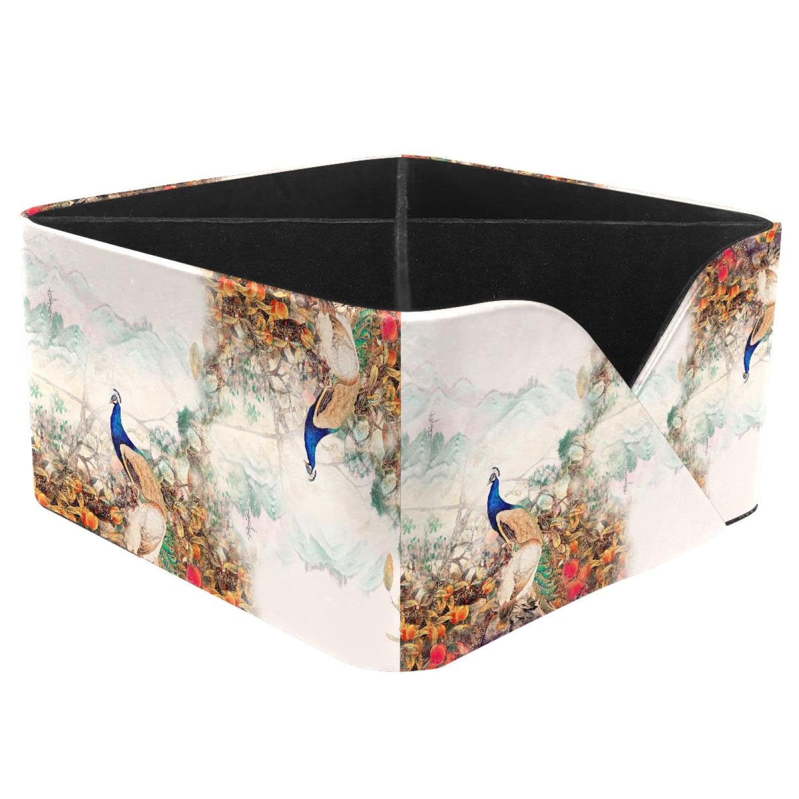 KengjuTesu Peacock Flowers Desktop Organizer Pen Holder, Rectangular Pencil Cup for Office, Study and Makeup Stations