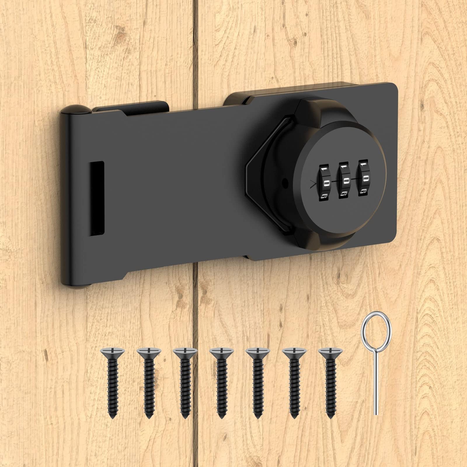 Mechanical Password Rotary Hasp Locks, Cabinet Locks with Combination, Door Security Latch for Small Barn Doors, Cabinets, Gate, Bathroom, Outdoor, Closet, Fence (Black)