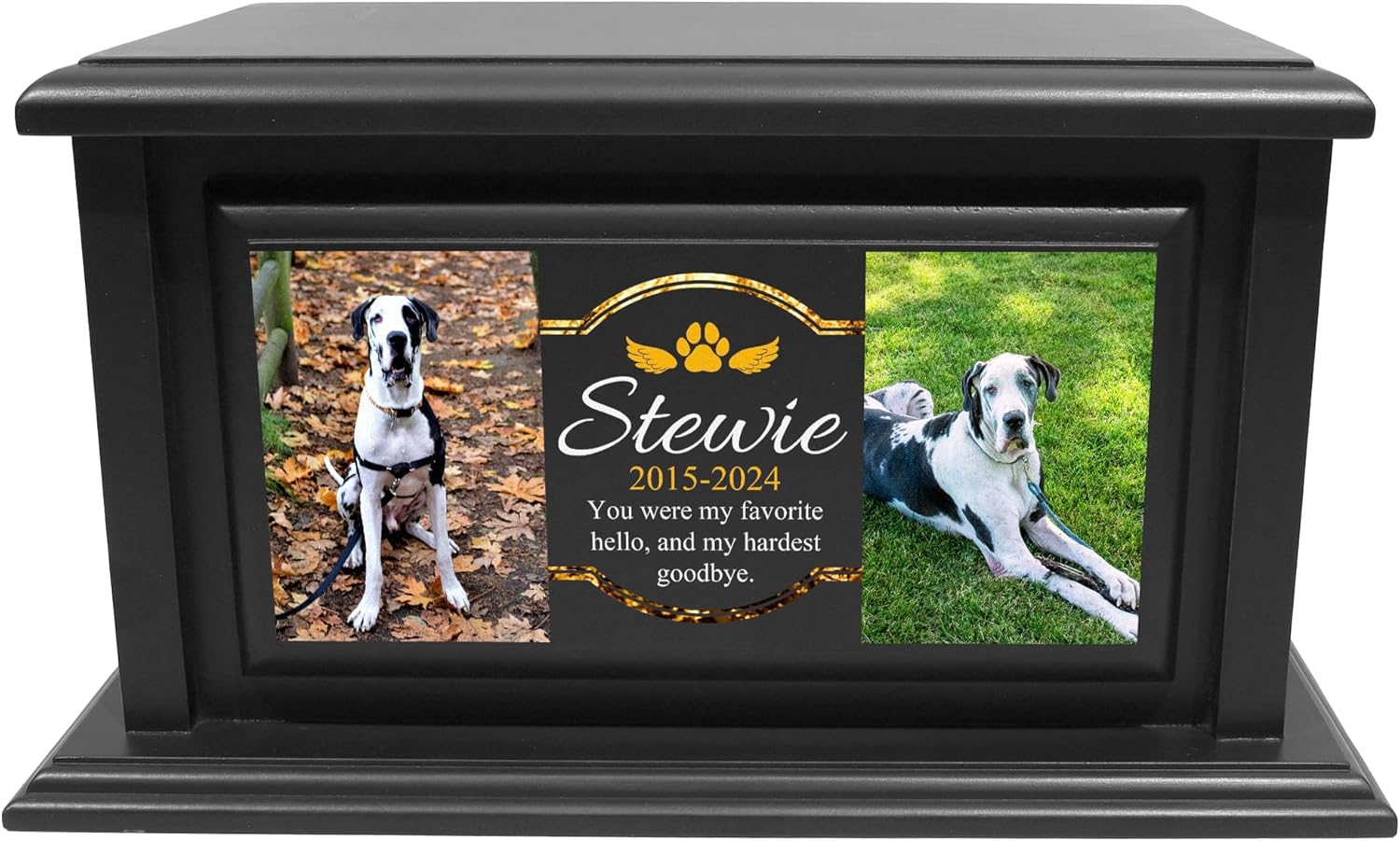 250lbs Personalized Pet Urns Made of Solid Pine Wood, Custom Urn Box for Dog Ashes, Large Burial and Cremation Urns for Dog Memorial, Black Wood Color (Design 1, Large)