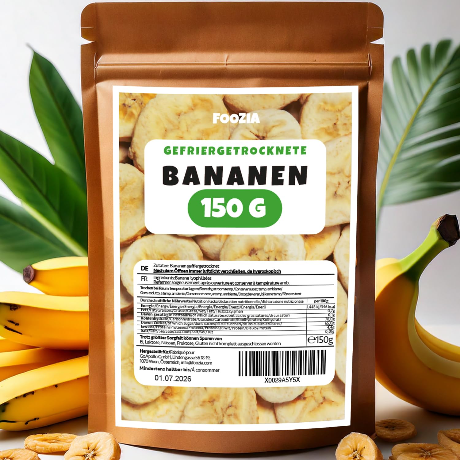 Bananen gefriergetrocknet 150g Scheiben, Gefriergetrocknete Früchte Ohne Zusätze Pur - 100% Natürliche Trockenfrüchte - Getrocknete Bananen Trockenobst von Foozia