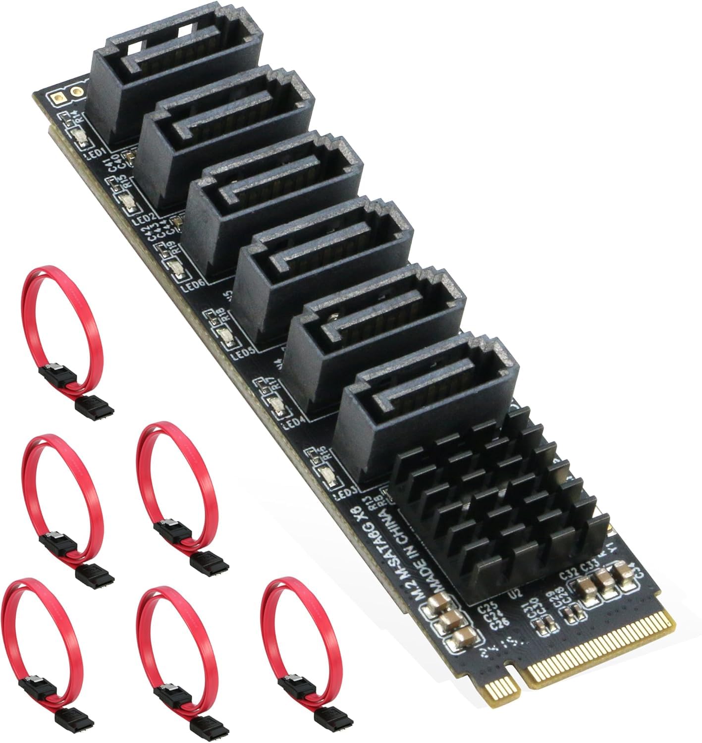 Scheda adattatore M.2 a SATA 3.0 [6 porte], RIITOP M.2 NVMe a 6 porte SATA III adattatore scheda di espansione 6 Gbps con chipset ASM1166