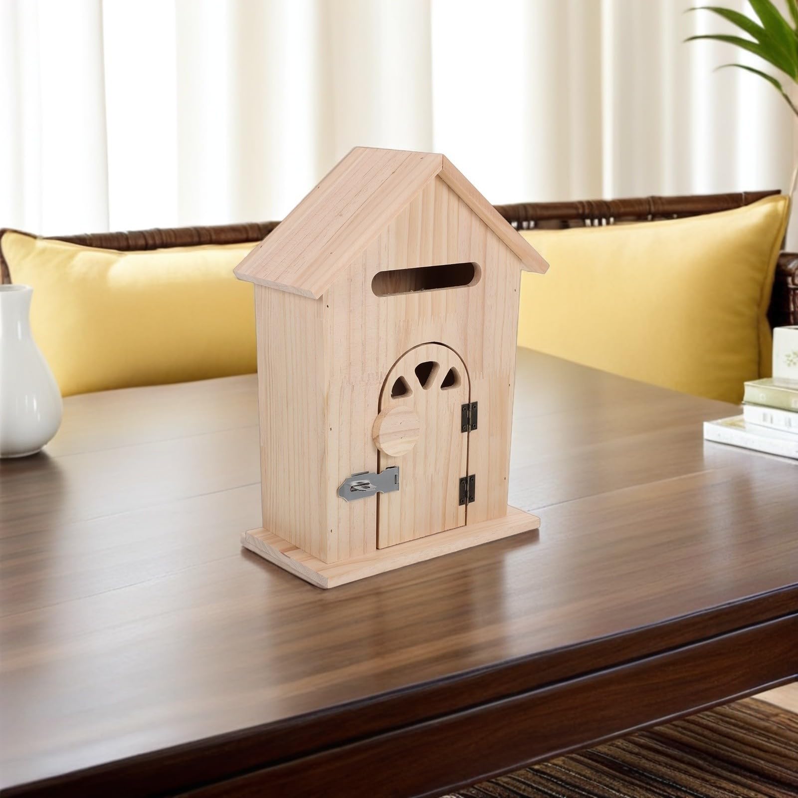buzón de sugerencias con Cerradura de Madera para Pared, Forma de casa, Estilo Vintage para Apartamentos y oficinas, Uso Exterior
