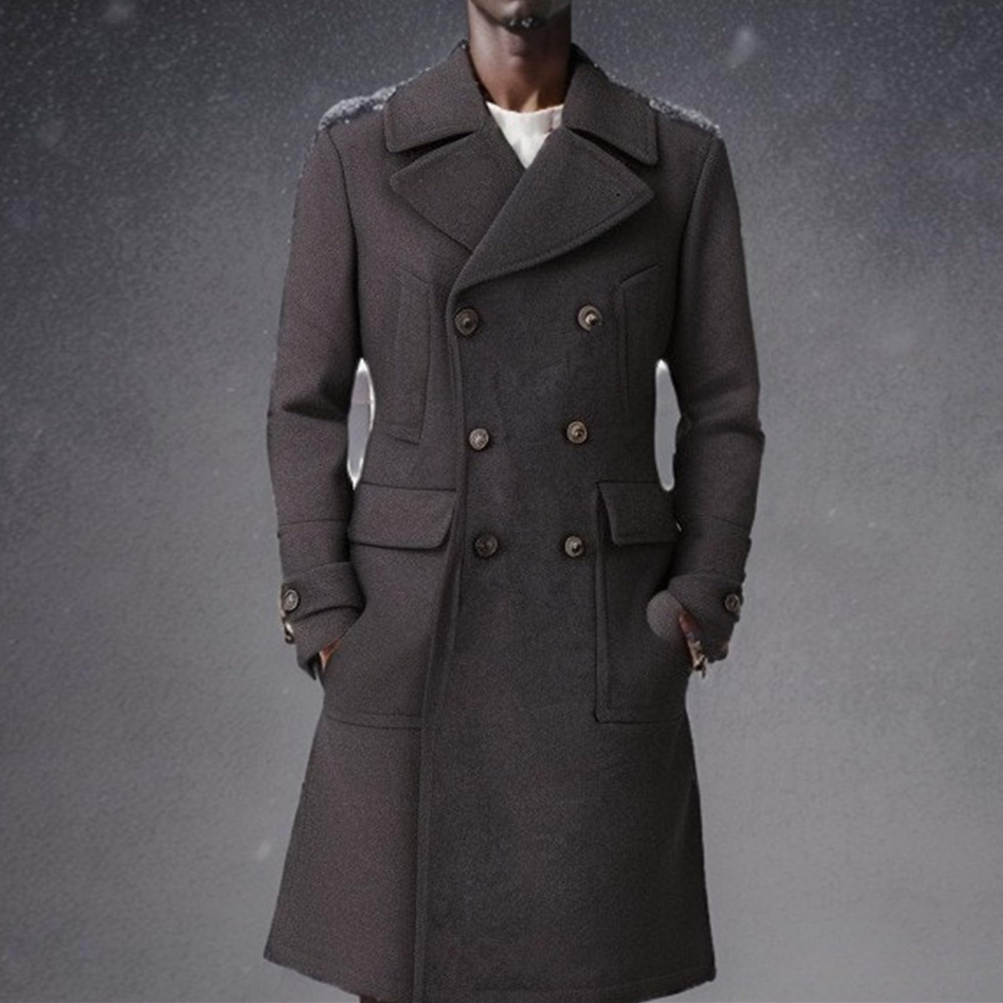 Trench da uomo con revers a lancia, doppiopetto, casual, lungo, soprabito, caldo, primaverile, invernale, giacca lunga
