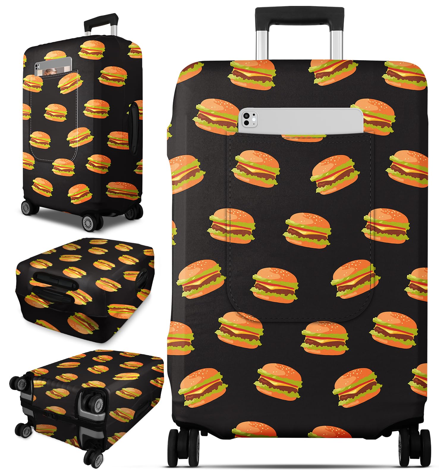 Slohif Luggage Cover for Suitcase Tsa Approved Protector - Hamburger Luggage Sleeve Large Suit Case Cover Travel Stretch Baggage Case Protective Washable Fit 24-27 Inch