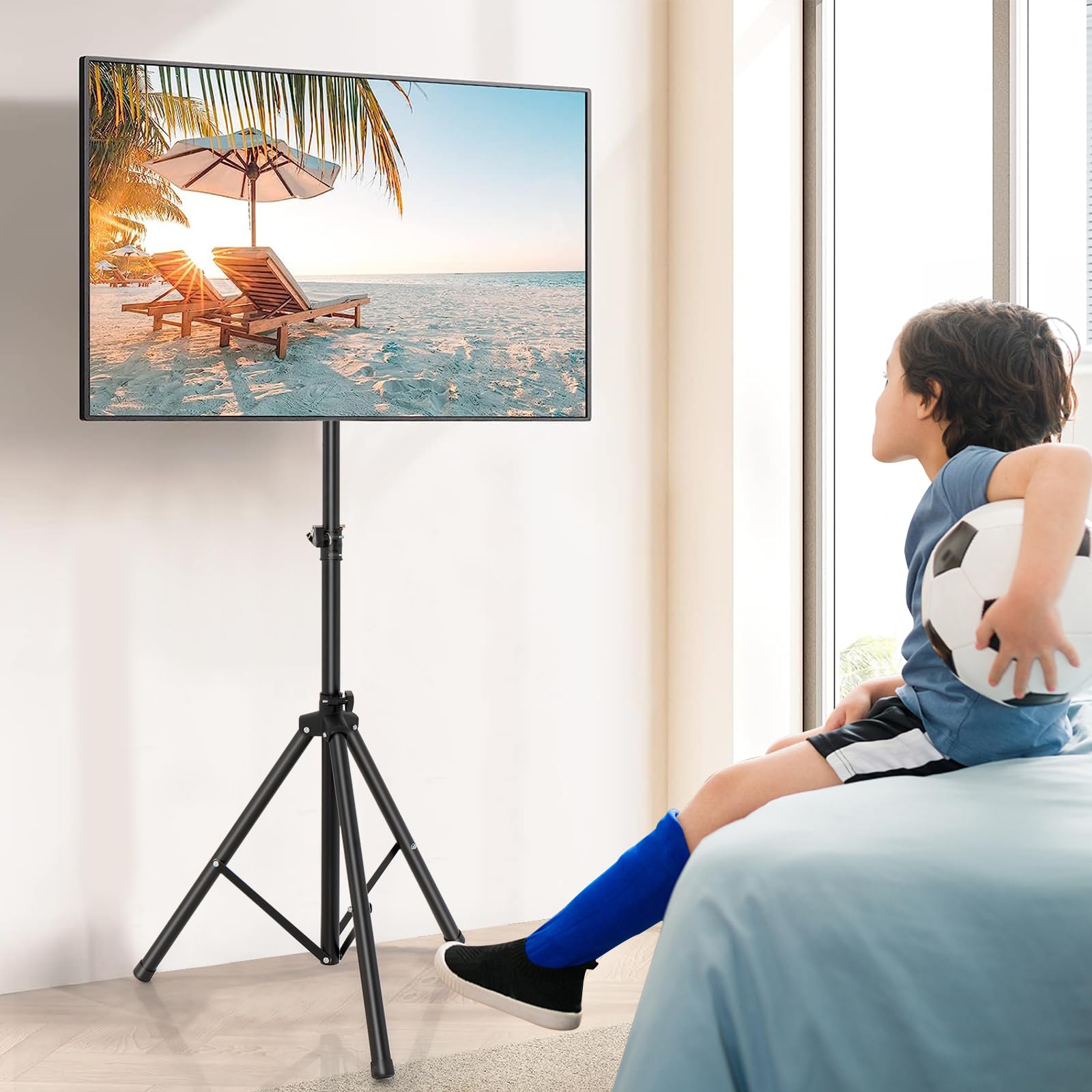 AOKCOS Carrello Porta TV con Ruote per 43-75 Pollici, Supporto TV da Pavimento Girevole e