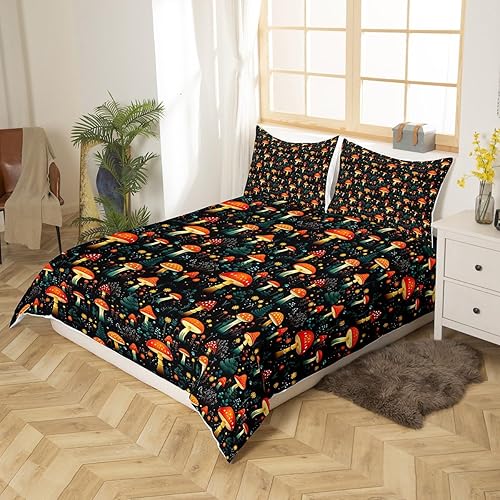 Miniatura 54 de Juego de funda de edredón de 3 piezas, diseño de hongos, diseño de hojas botánicas de acuarela y fresa, para niños, adolescentes, adultos, libélula
