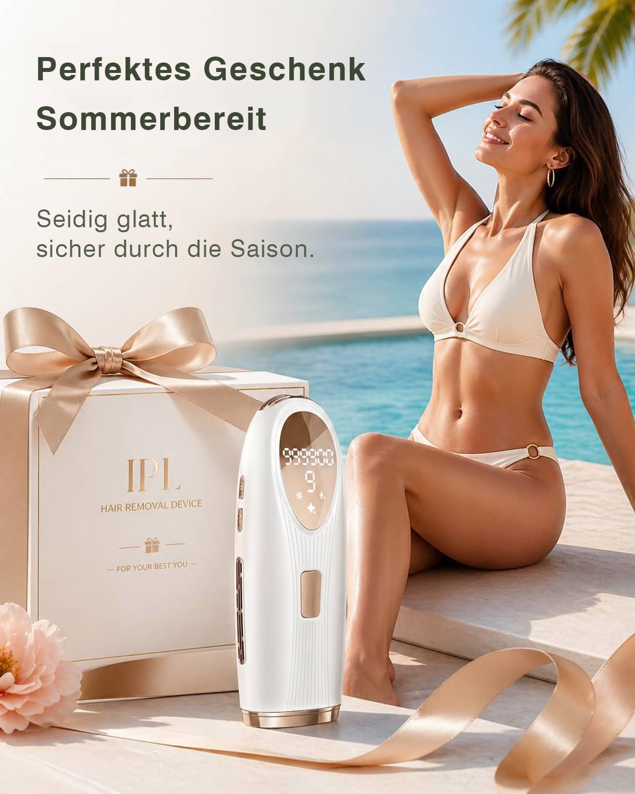 IPL Geräte Haarentfernung 5℃ Eiskühlkontakt Schmerzfreie Haarentfernungsgerät 86% Haarreduktion Körper Gesicht Bikini Achseln Beine