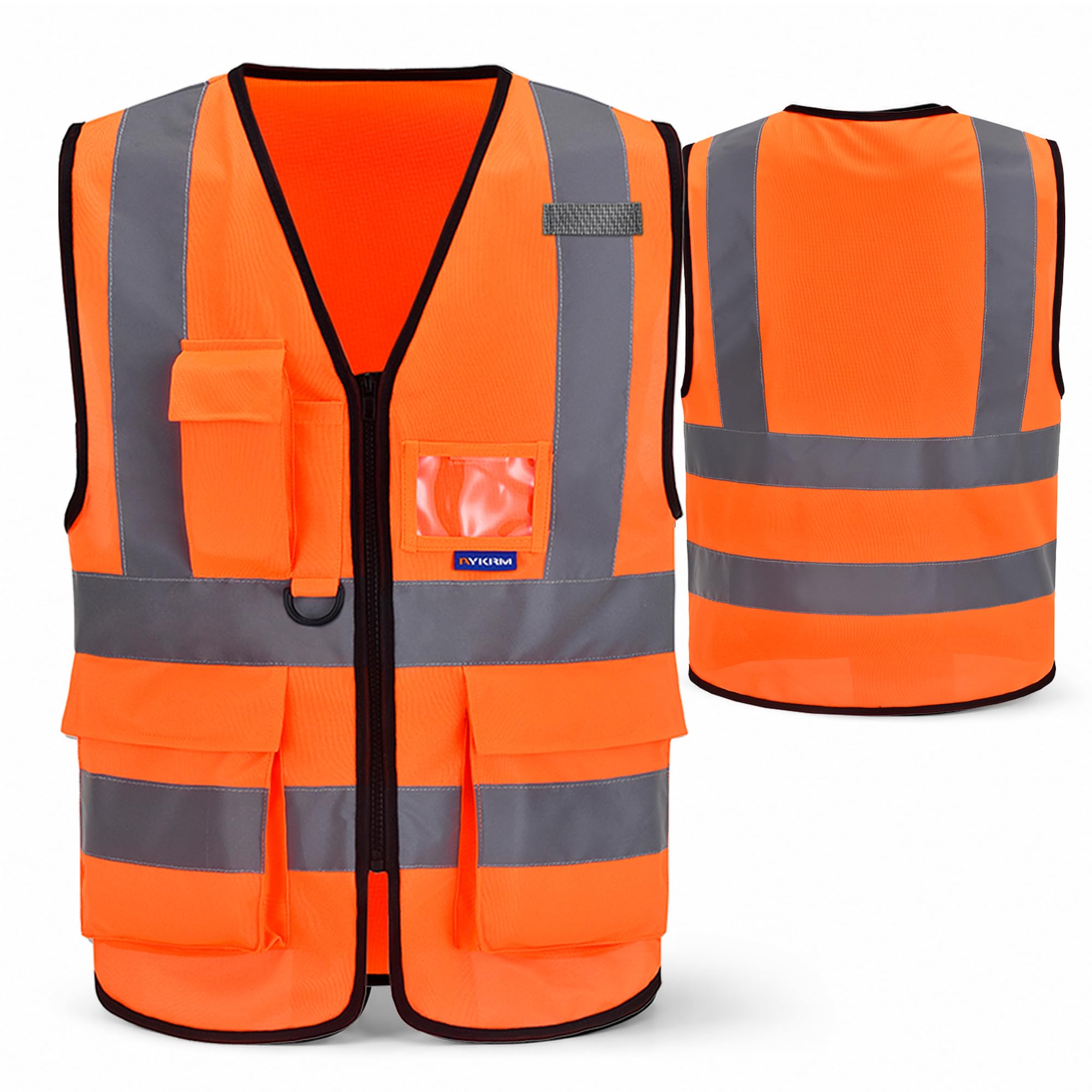 A-SAFETY ANSI/ISEA Standard Class 2 Hi-Vis Vest, Clear ID, Zip, Orange, 2XL