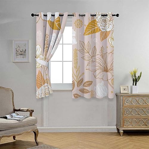 Miniatura 3 de Cortinas De Cocina Modernas Floral Ornament Beige Gold Grommet Short Macrame Curtains for Doorways Blackout Sheet 63Inch Width by 63Inch Length,2