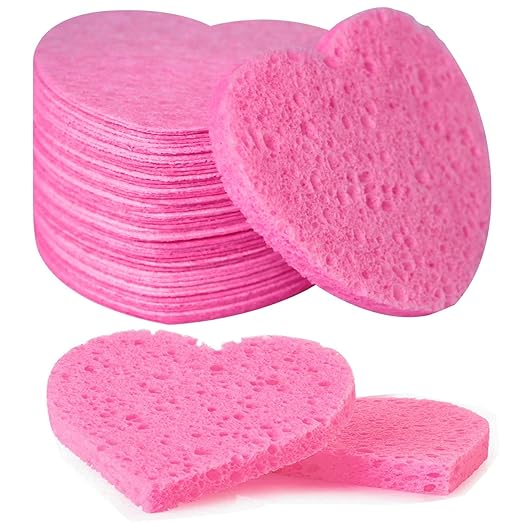 50-Count Facial Sponges Compressed, 100% Natural Cellulose Face Sponge Professional Cosmetic Spa Sponges for Face Cleansing, Exfoliating Mask, Makeup Removal for Travel and Home, Pink