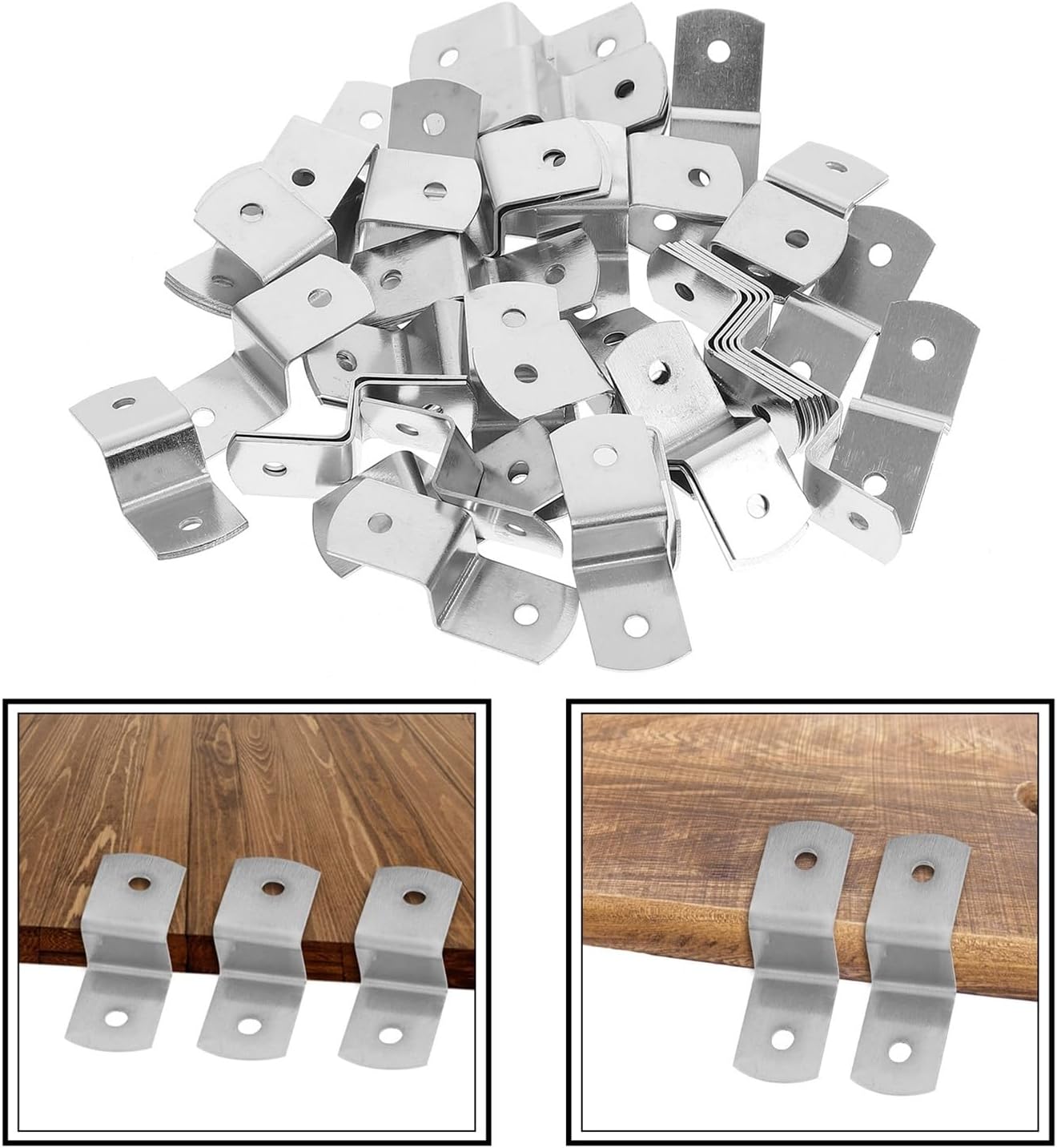 100PCS Z Type Hook Clips for Table Tops Heavy Duty Desk Fasteners Picture Frame Braces Fixed Backing Brackets Frames, Silver, 10607675379