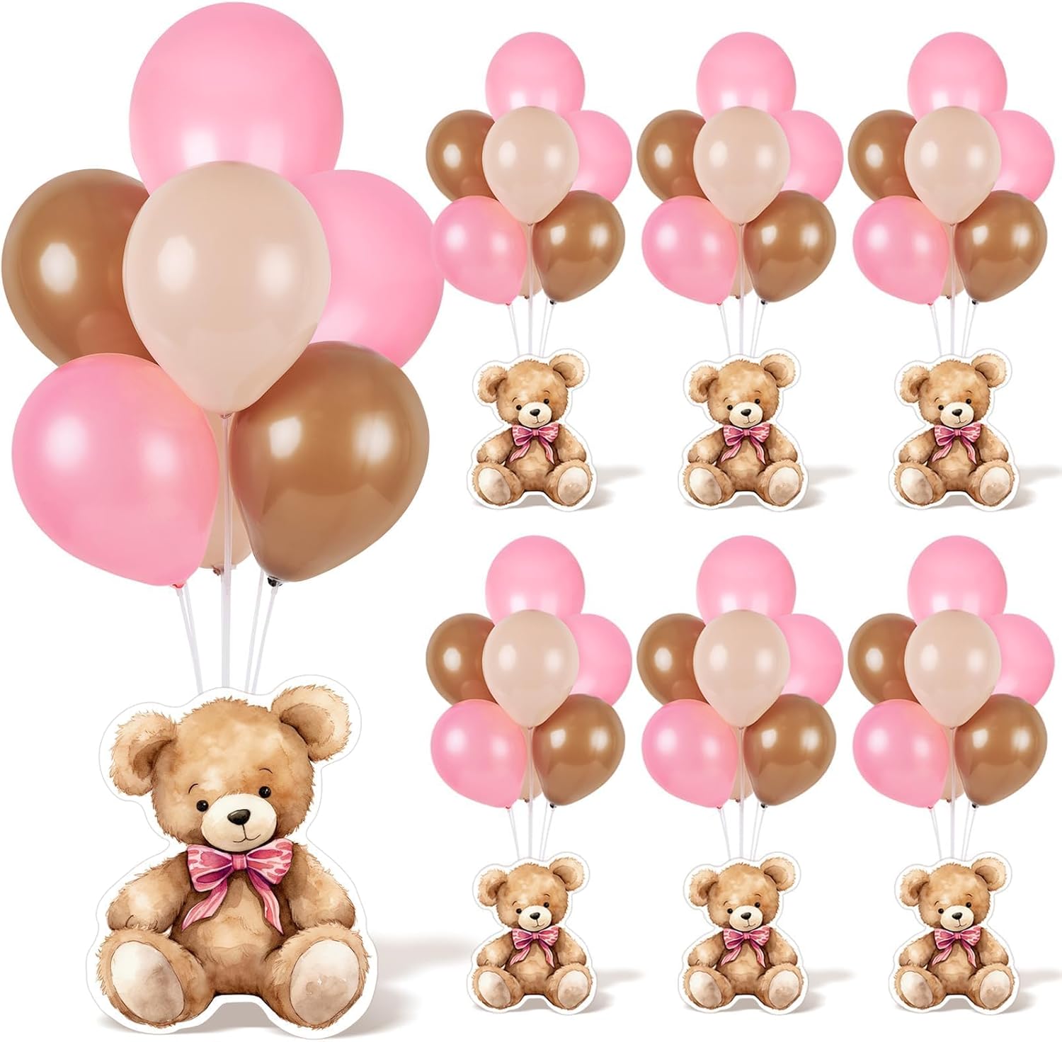 6 Sets Bear Baby Shower Balloon Stand Kit for Table Girl Baby Shower with Balloon Ornament for Pink Bear Theme Gender Reveal Birthday Party Table Decoration Supplies