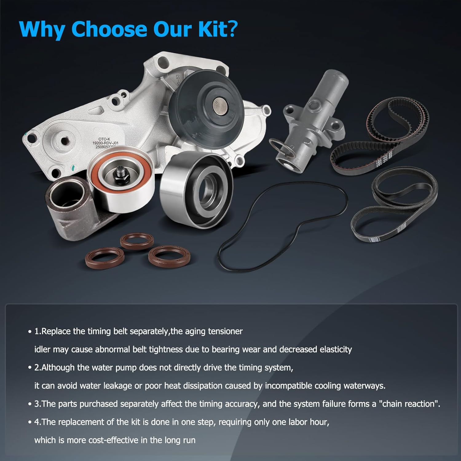 OTO-K Timing Belt Kit with Water Pump Compatible with Honda Accord Crosstour Pilot Odyssey Ridgeline Acura MDX TL RDX RL TSX ZDX Saturn Vue 2003-2018 3.0L 3.2L 3.5L 3.7L V6 TKH002 TCKWP329 19200RDVJ01