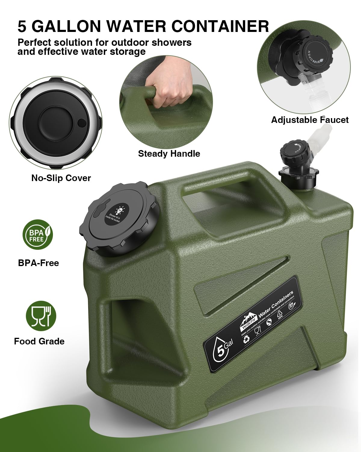 Tragbare Campingdusche mit Camping-Wasserkrug, elektrische wiederaufladbare Campingdusche, 5-Gallonen-Wasserbehälter, Outdoor-Camp-Pumpe, Wasserspeicher-Kit für Wandern, Strand, Reisen