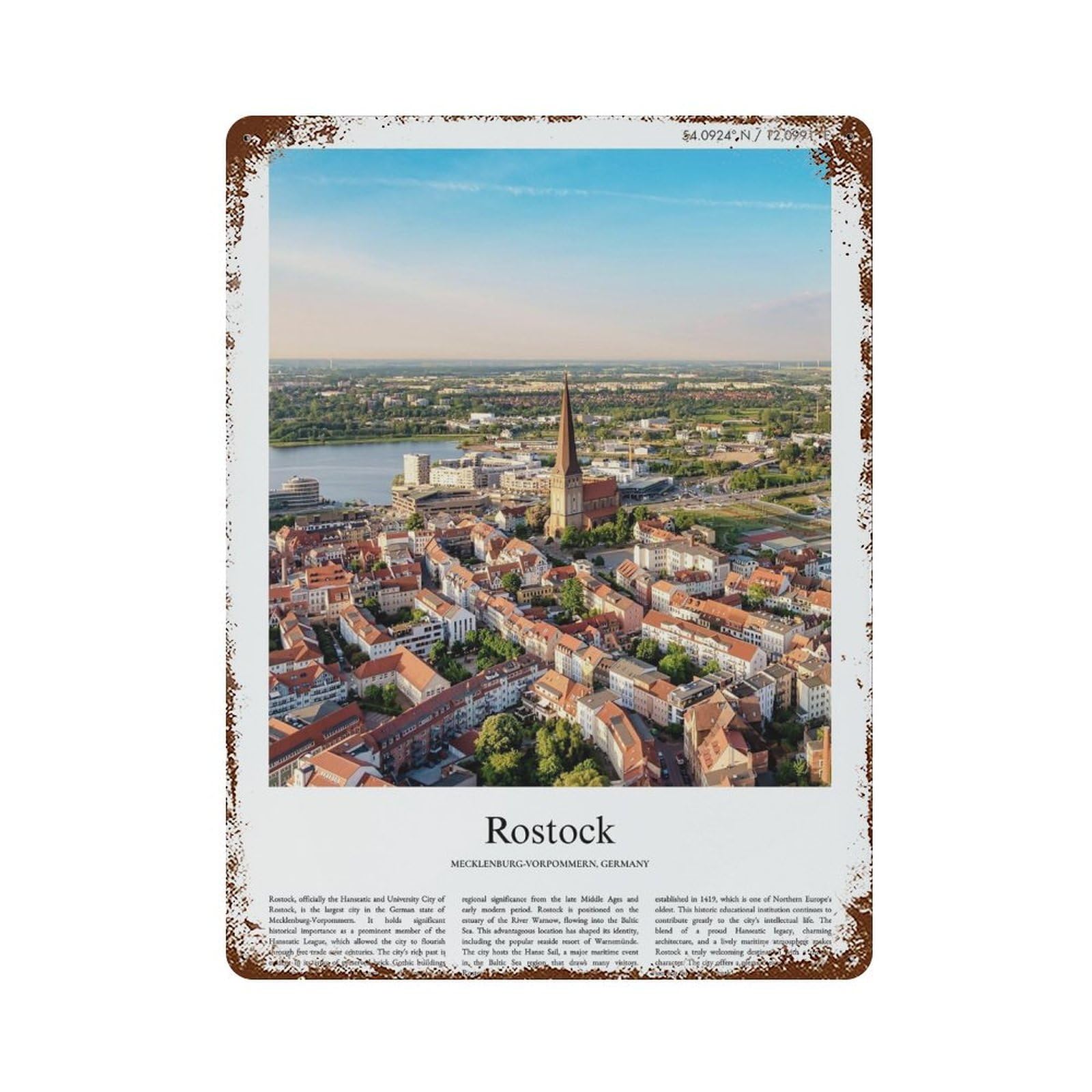 xiaoxiaoshen Rostock Mecklenburg-vorpommern, Germany City Scenery Wall Decor Art Metal Tin Poster Modern Home Decor Art Home Bar Shop Decorations Vintage Sign 40x30cm