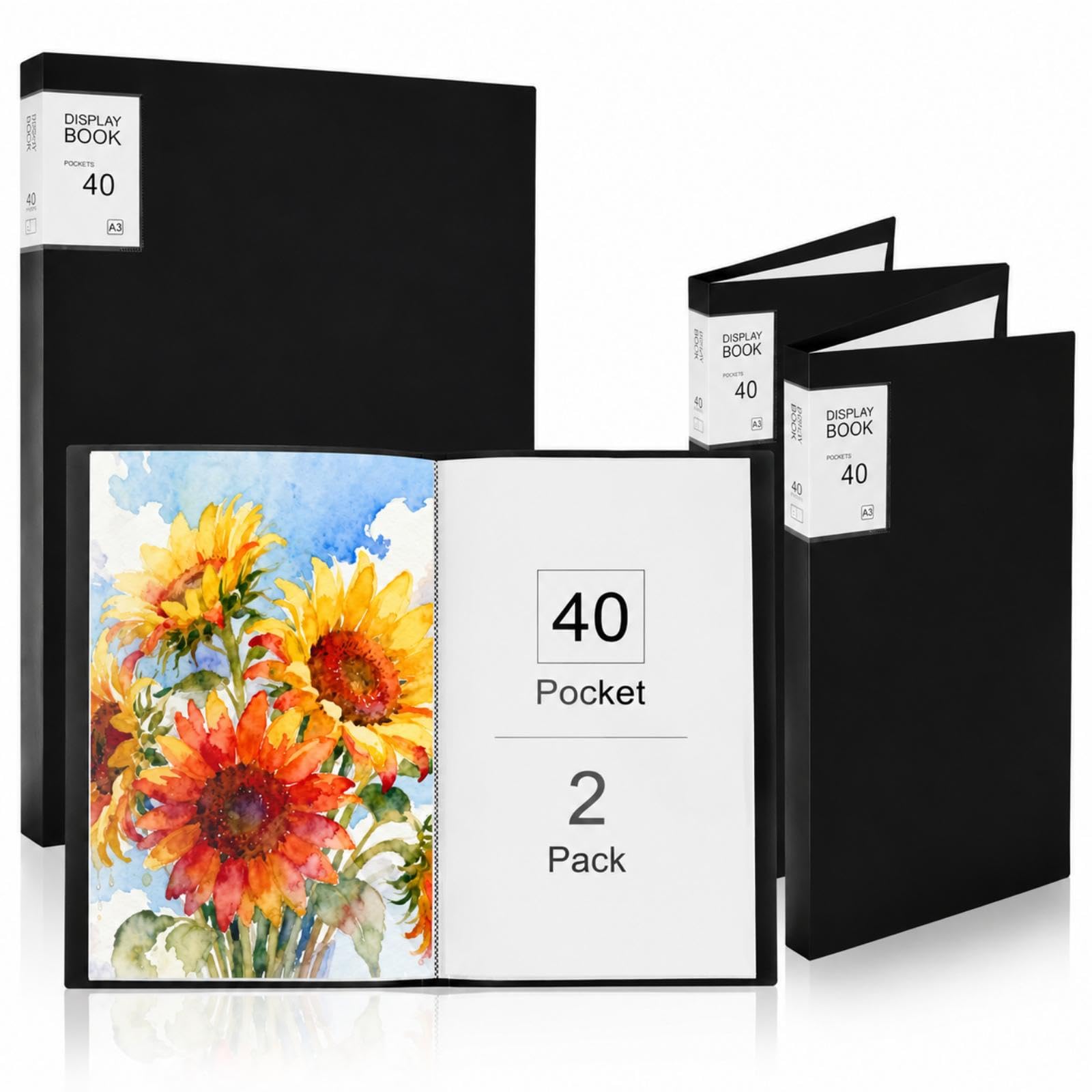 2 Pack A3 Display Book Folder 40 Pocket Book Presentation Portfolio Folder with Clear Plastic Sleeves Storage Organizer for Painting Drawing Artwork Portfolio (44cm*32 cm)