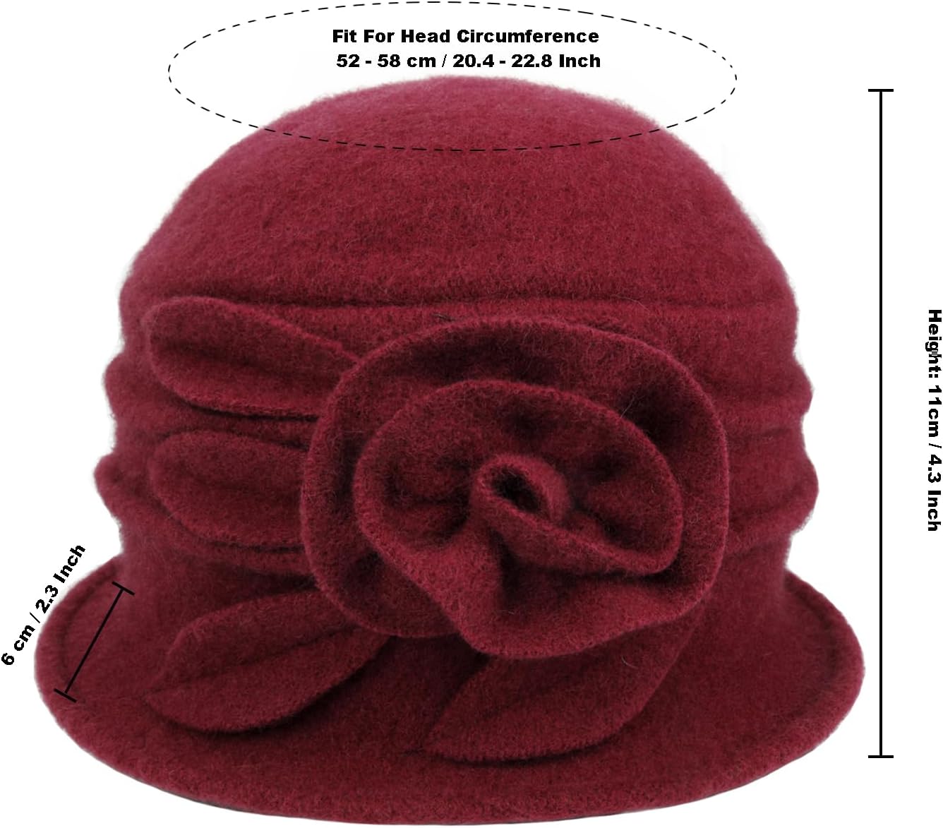 Wool Cloche Hat for Women Winter Bucket Hat 1920s Vintage Floral Fedoras Hat - Image 2