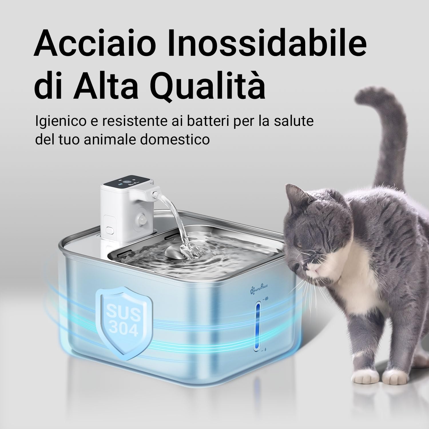 Fontanella per Gatti Acciaio senza Fili a Batteria 4000mAh, 3L Fontanella per Gatti con Sensore di Movimento, Ultra Silenziosa Dispenser Acqua Gatti, Lavabile in Lavastoviglie, Bianco