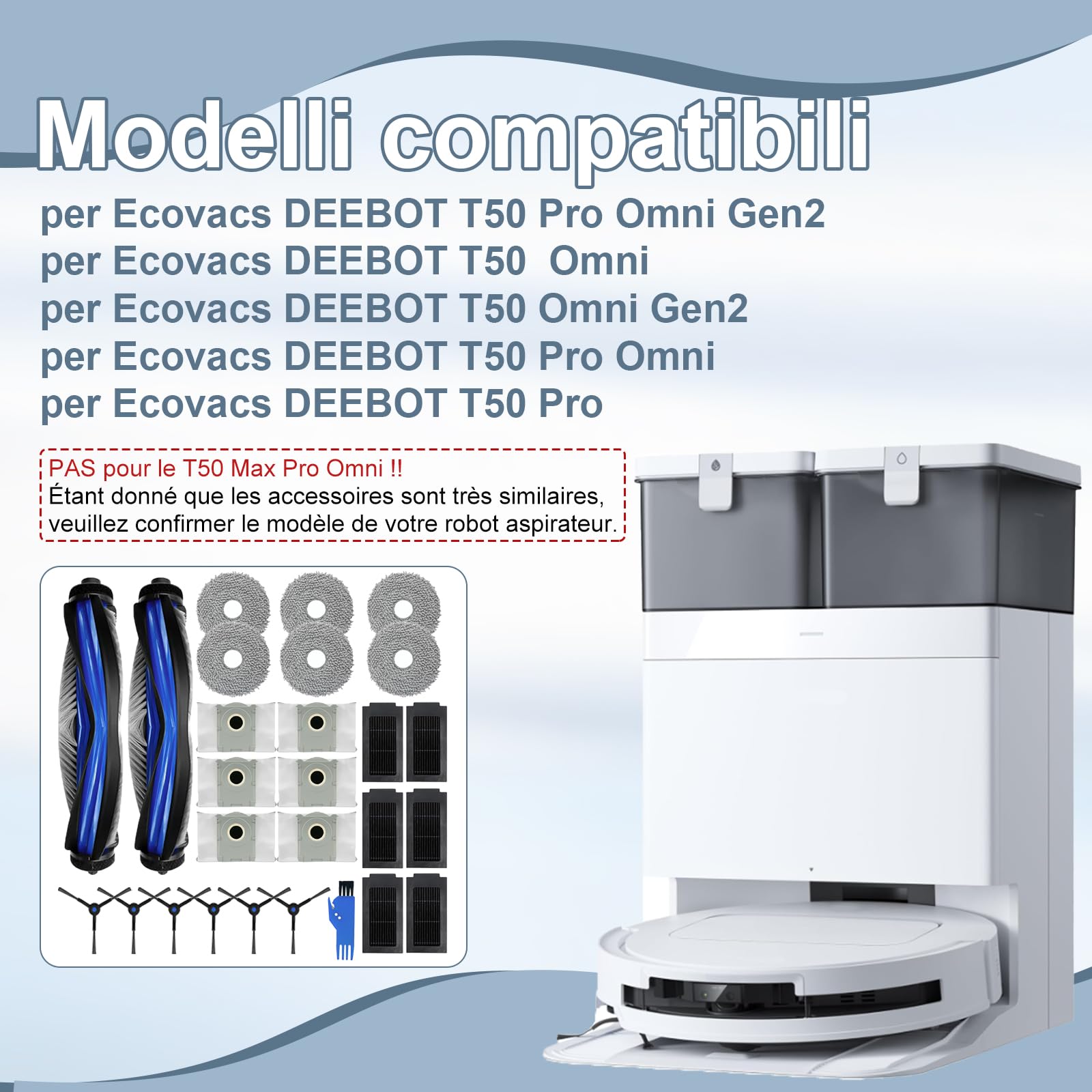 27 pezzi Accessori per Aspirapolvere Per Ecovacs Deebot T50 Pro Omni Gen2, T50 Omni, T50 Omni Gen2, T50 Pro Omni, T50 Pro Aspirapolvere,T50 Set di Accessori