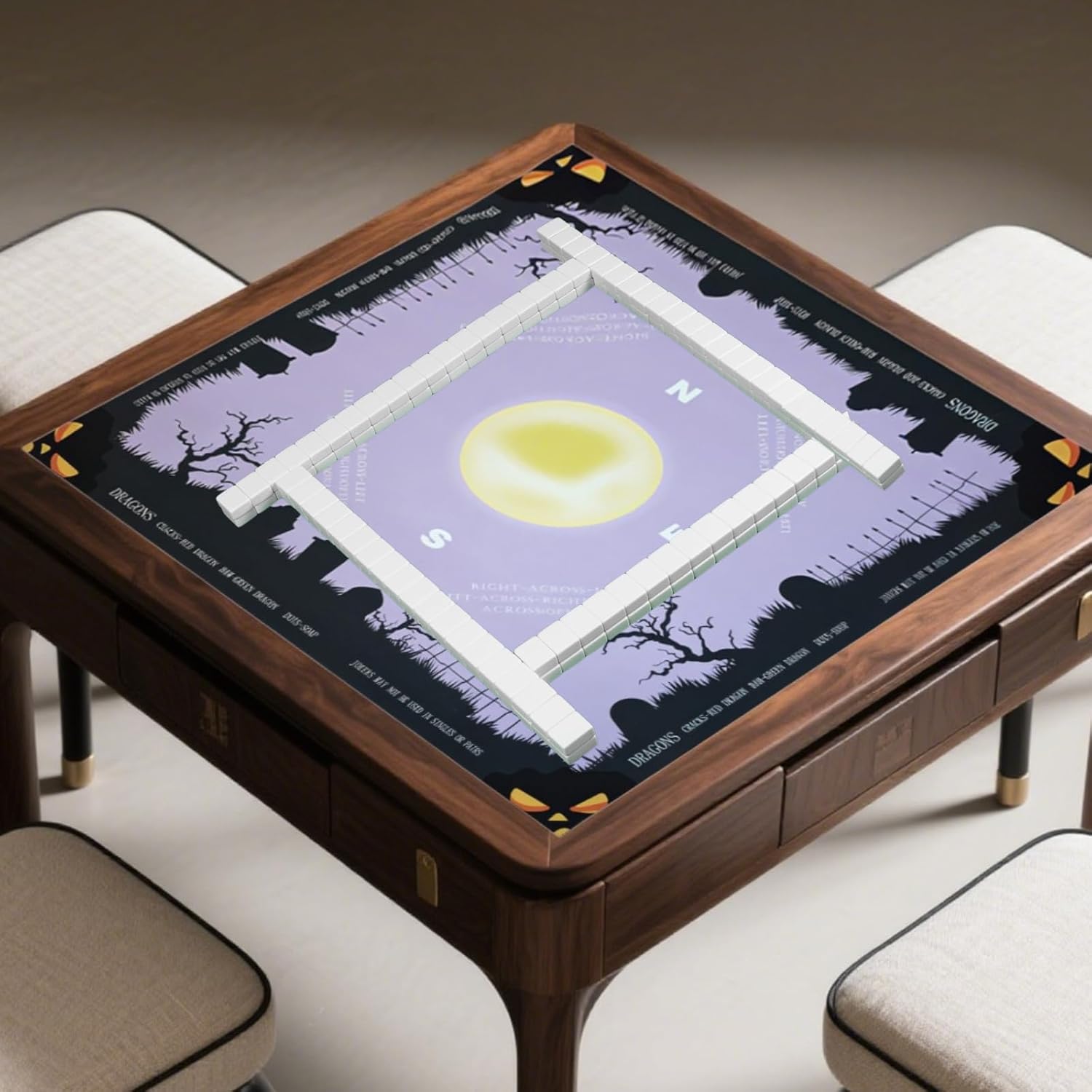 2025 Halloween Christmas Mahjong Mat for Table, Non-slip Mahjong Mat with Rules, 32x32 Inch Noise Reduction Mahjong Table Cover, Game Mat for Table Poker, Card Games, Board Games,Dominos (Halloween)