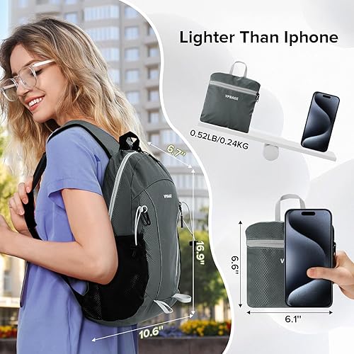 Miniatura 2 de Mochila de senderismo impermeable de 15L, mochila pequeña de viaje al aire libre, mochila ligera con bucles para herramientas, A-gris oscuro,