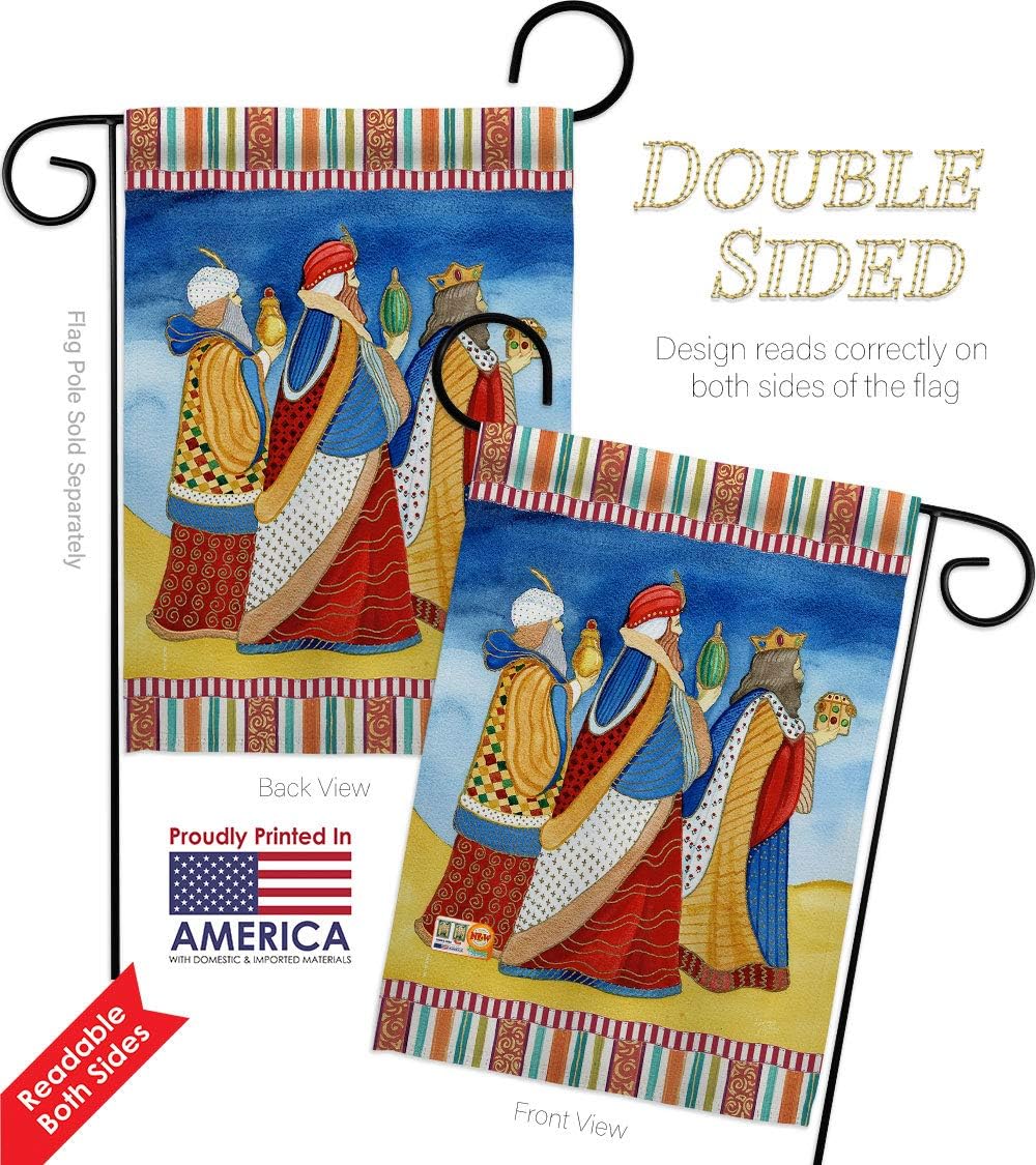 Three Wise Men Garden Flag Set Wall Holder Wintertime Kings Star Baby JesusSeason Christian Small Decorative Gift Yard House Banner Double-Sided Made In USA 13 X 18.5