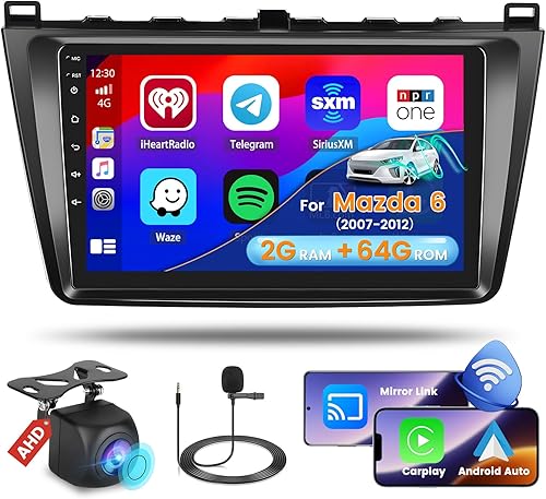 Roinvou Estéreo de coche doble DIN Android 232G para Mazda6 2007-2012 9 pulgadas HD pantalla táctil inalámbrica Android Auto GPS WiFi Bluetooth
