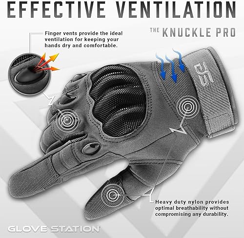 Miniatura 3 de Glove Station Guantes tácticos para hombre – Equipo de utilidad con pantalla táctil y protección de nudillos duros, utilizado en motocicleta, Gris