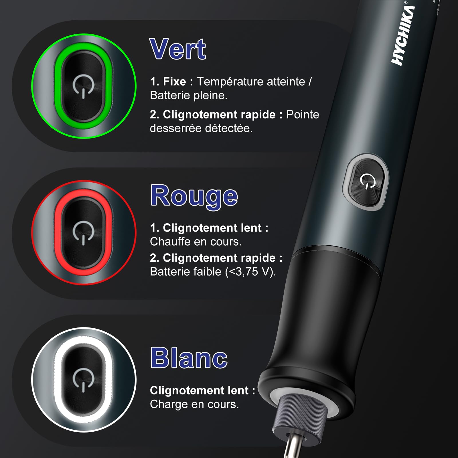 HYCHIKA Fer a Souder sans Fil, Fer a Souder avec Batterie 2600mAh, Chauffage Rapide en 7 Secondes (200 ℃ - 450 ℃), Veille/Arrêt Auto, avec Support, pour Réparation Électronique, Soudage, Bricolage