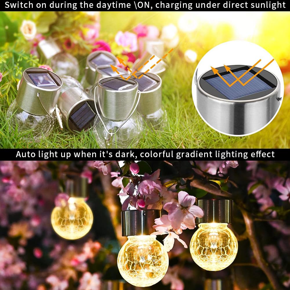 LED in Vetro Solare,10 PezzI Luci Solari Esterno,Lampada Solare in Vetro con Catena Luminosa a LED,Interno ed esterno,Giardino,Balcone,Decorazione del Partito (Bianco caldo)
