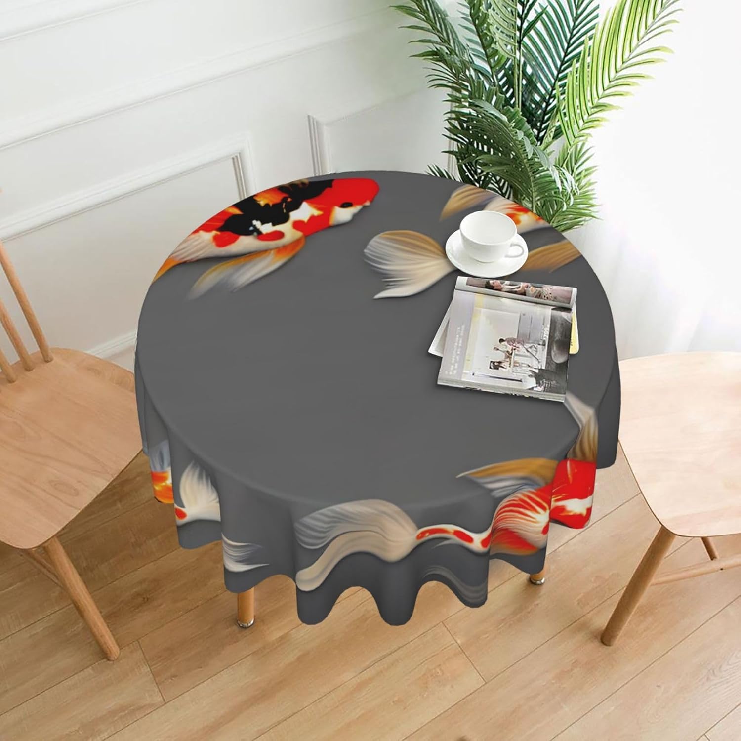 Traditional Koi Carps with Spots Print Wrinkle Free Dining Table Cover for Birthday Party Farmhouse Tablecloths Up to 60 x 60 Inches