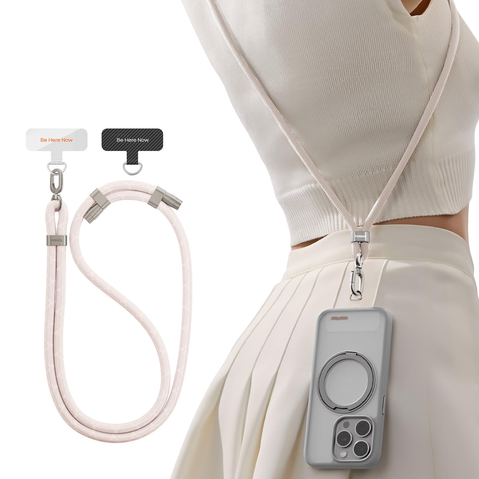 View 1 of TORRAS Phone Lanyard Crossbody, Adjustable Anti-Theft Neck Strap, Beige