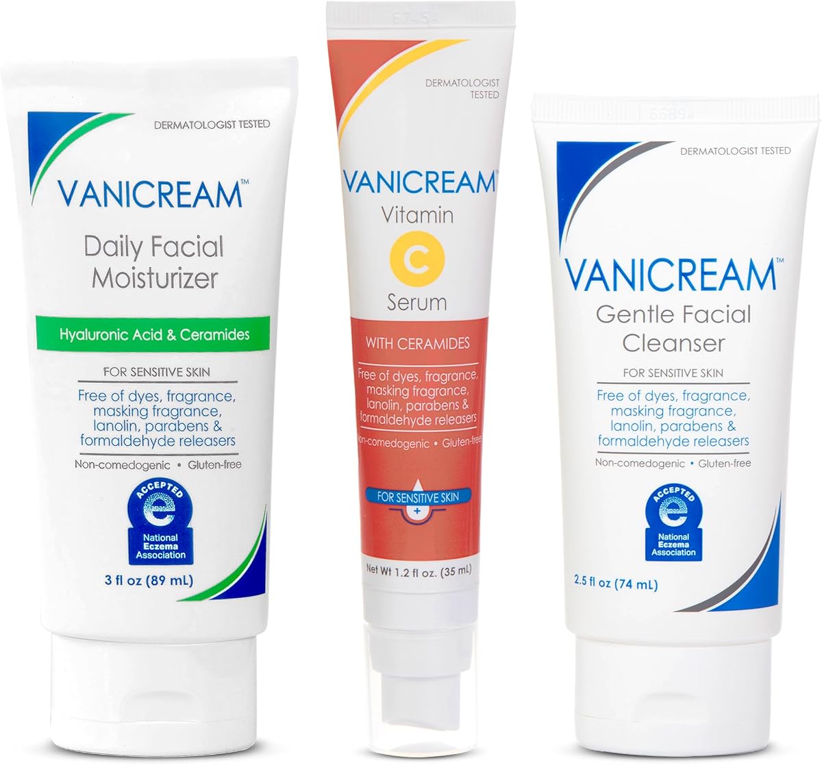 Daily Facial Moisturizer, 3 fl oz, Vitamin C Serum, 1.2 Fl Oz, Gentle Facial Cleaner, 2.5 Fl Oz Bundle