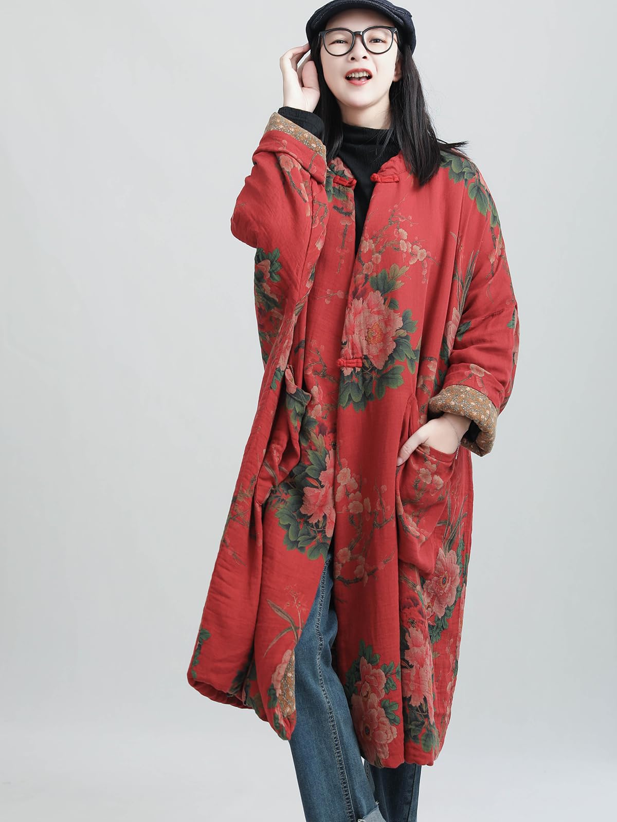 LUZU JUNU Veste matelassée en coton pour femme - Motif floral - Doux - Matelassé - Imprimé floral