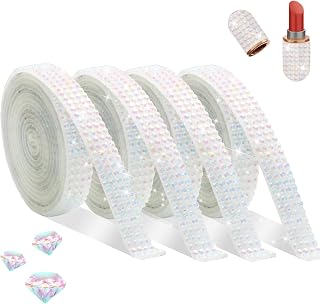 FULZTEY 4 Rolls Rhinestone Ribbon Roll,White AB Crystal Rhinestone Ribbon Sticker with 2 mm Rhinestone for DIY Crafts,Bling Jelly Self Adhesive Rhinestone Strips for Car Clothes Wedding Decoration