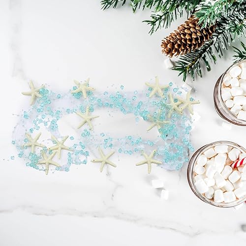 Miniatura 5 de Lyrow Guirnalda de estrellas de mar con 12 estrellas de mar de 143.7 pulgadas con cuentas de decoración de Navidad, guirnalda decorativa azul lago