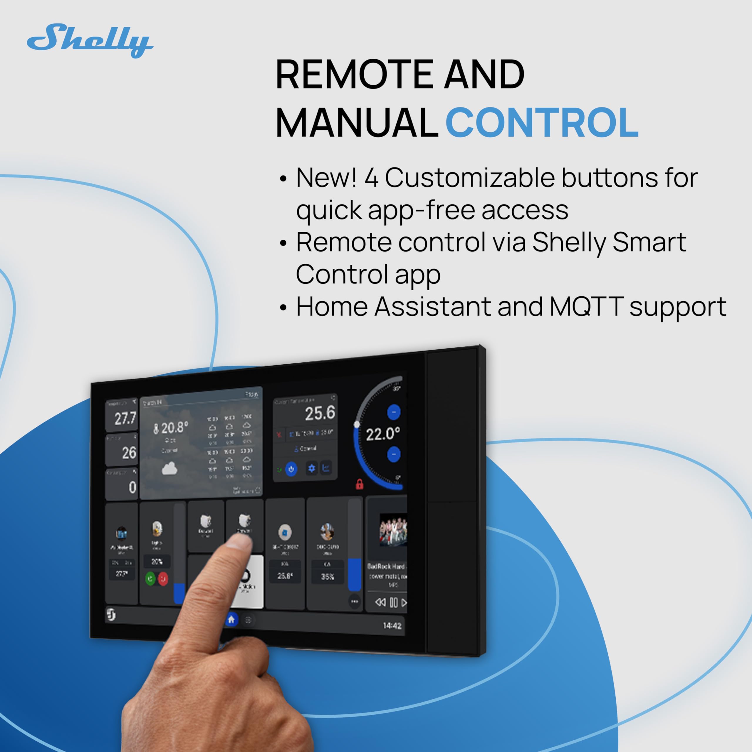 Shelly Wall Display XL Schwarz - 10.1" WLAN-Smart-Home-Bedienfeld, Vier Tasten, Integriertes 5A-Relais, Neutralleiter Erforderlich, LUX-Sensor, Stereo-Lautsprecher, Steuerzentrale, Home Assistant