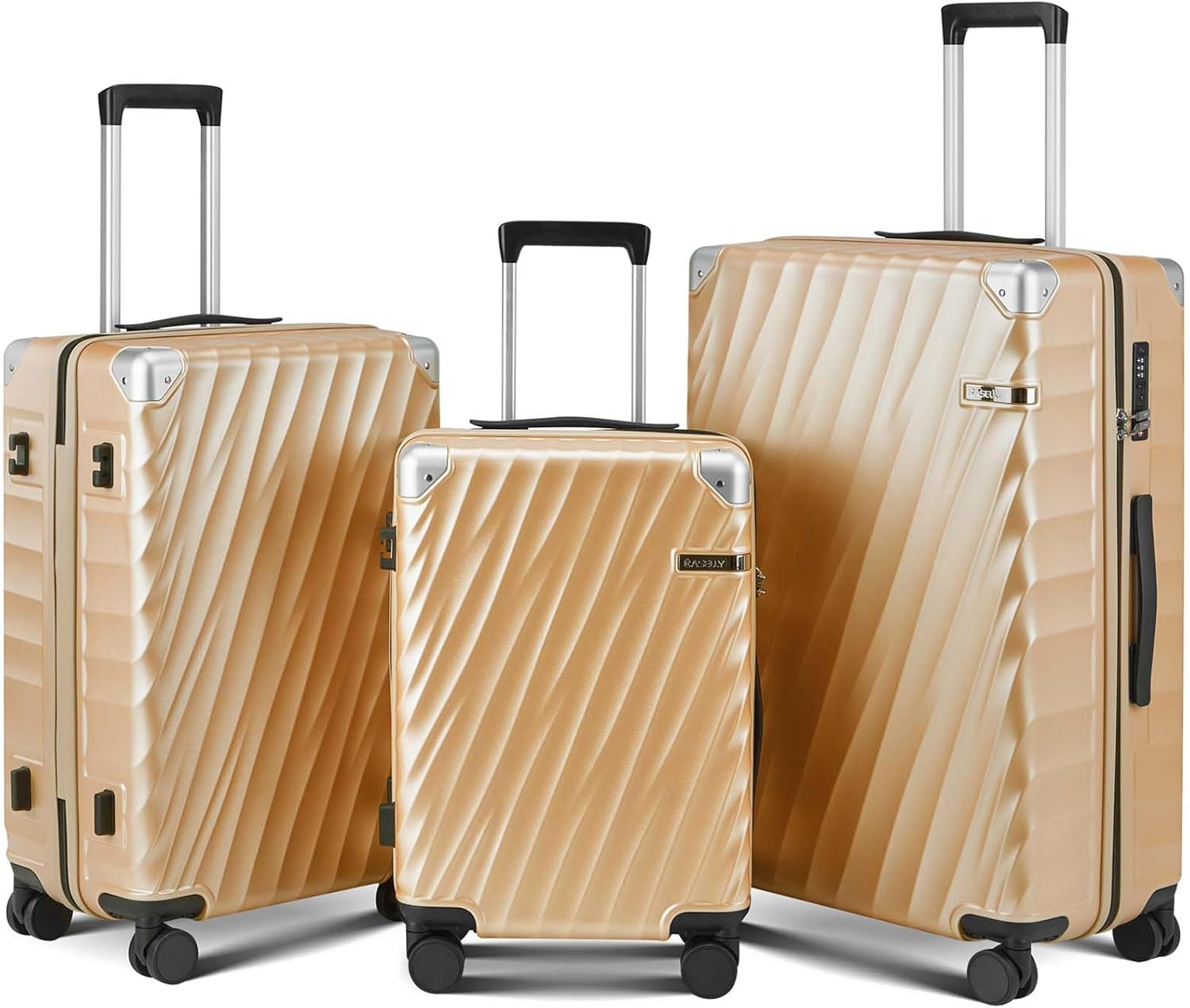 Product image of Luggage sets 3 piece with Spinner Wheels, PC Hard Shell Travel Luggage, Carry On suitcase with TSA Lock,YKK Zippers,Charcoal Metallic (Gold, 3 Piece Sets(20/24/28))