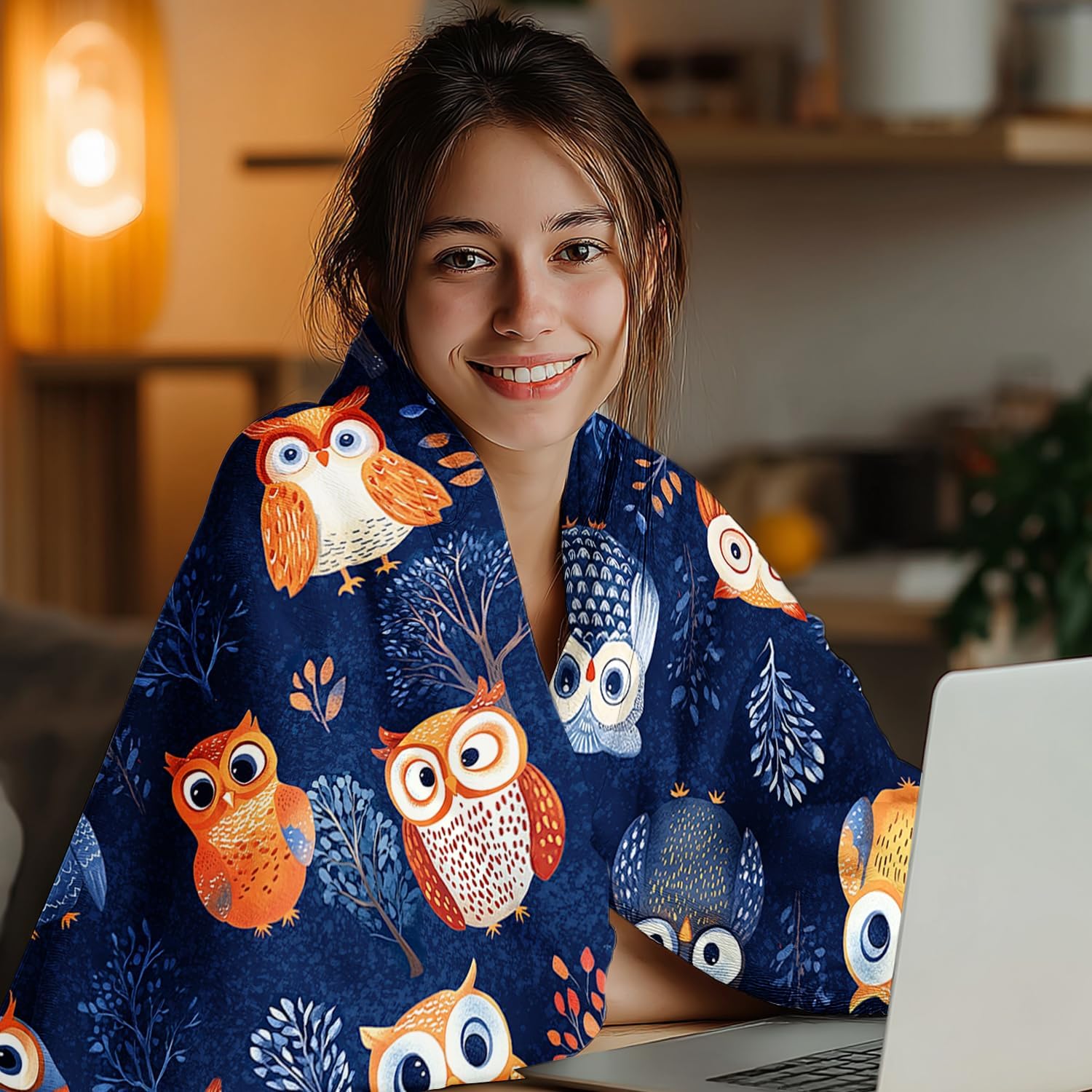 Cute owl Blanket owl Decor Cozy Animal Throw Super Soft Plush Flannel Fleece Blanket Gift for Kids Adults Men Women Ultra Warm & Lightweight Flannel, 50"X40" - Image 4