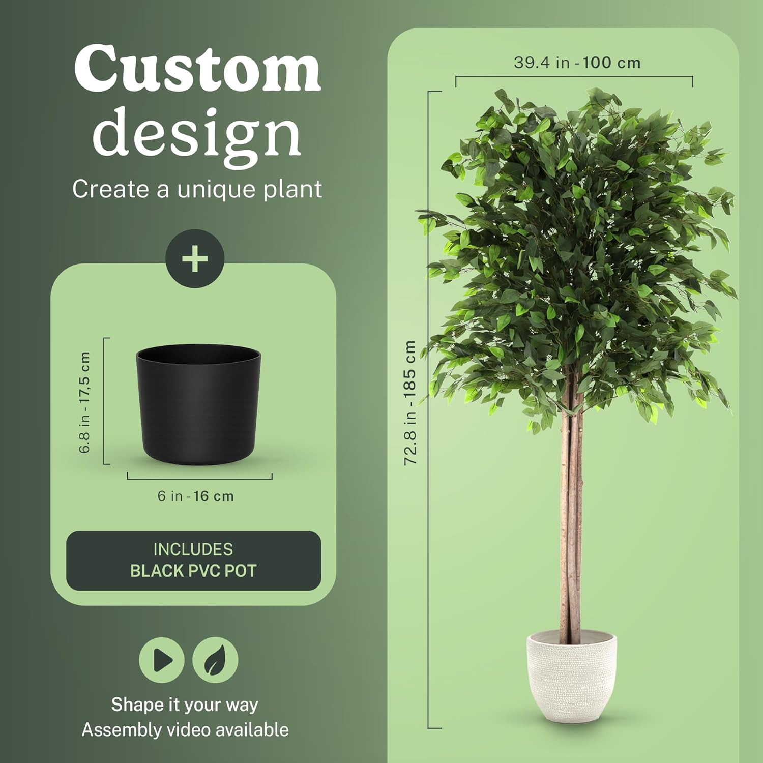 Maia Shop 7ft Artificial Ficus Tree Plant for House, Apartment or Office – Realistic Fake Indoor Plants for Living Room, Bedroom, Bathroom, Entryway