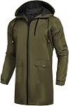 COOFANDY Men's Waterproof Rain Jacket with Hood Lightweight Windproof Outdoor Active Long Raincoat