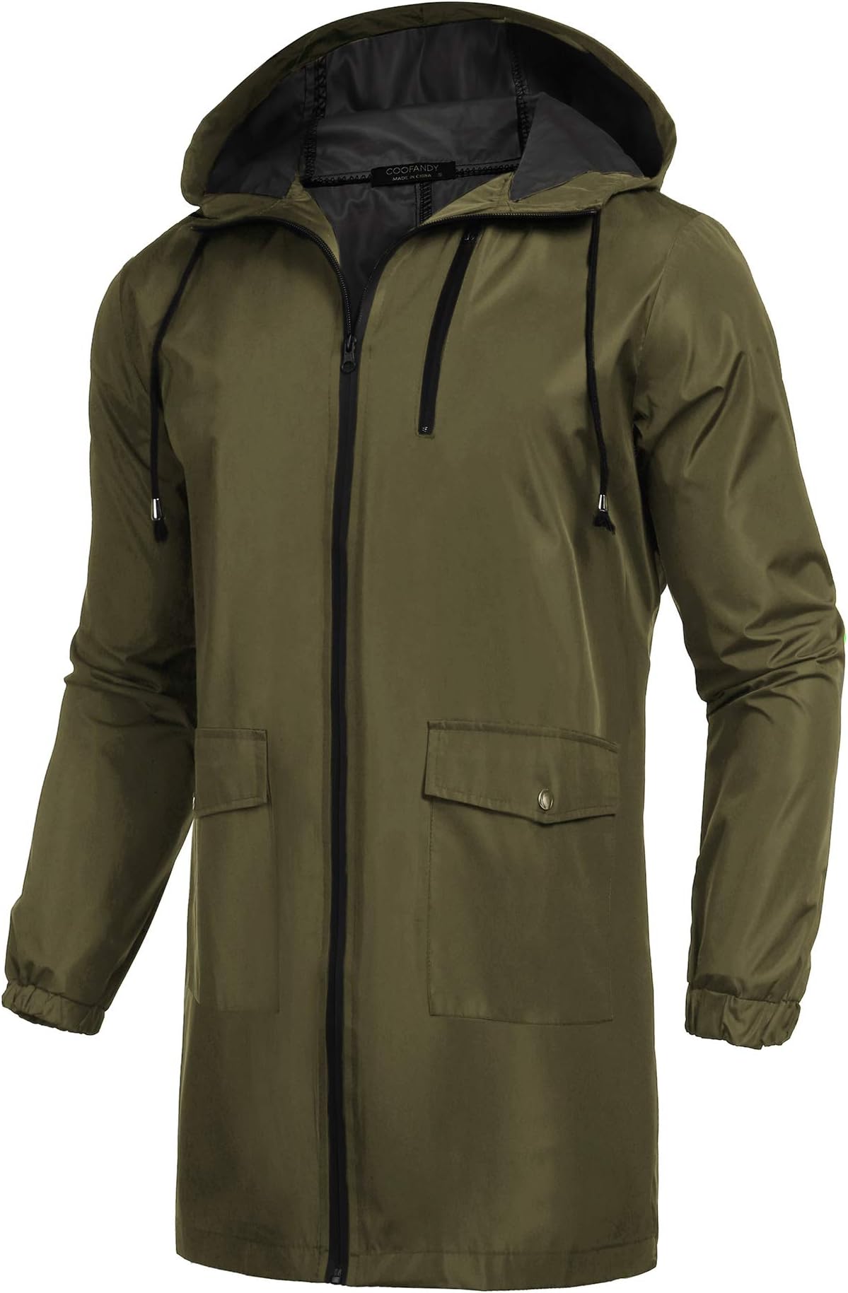 COOFANDYMen's Long Raincoat Ligtweight Rain Jacket Waterproof Outdoor Jackets with Hood