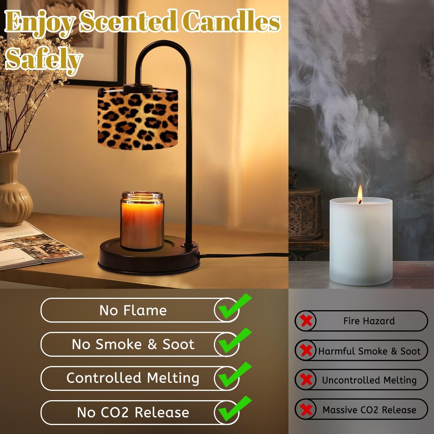 Candle Warmer Lamp with Timer and Dimmer, Leopard Print Cheetah Animal 3D Spots Nature Patterns Wax Melt Warmer with 4 Bulbs, House Warming Birthday Gifts for Women Mom New Home Decor
