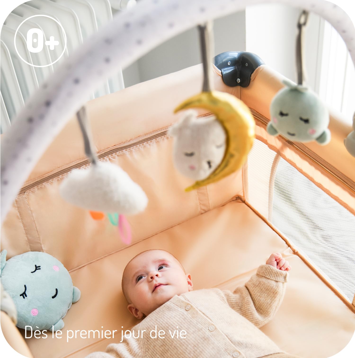 Momi Arche de Jeux Zizi à Monter sur Une balancelle, Une Poussette, Un Porte-bébé ou Un lit bébé, avec 3 Jouets sensoriels Amovibles, Montage Facile par Pince sans Outils