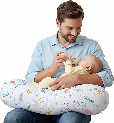 Little Grape Land Almohada de lactancia para lactancia materna, almohada de alimentación ergonómica con funda extraíble, almohada de alimentación