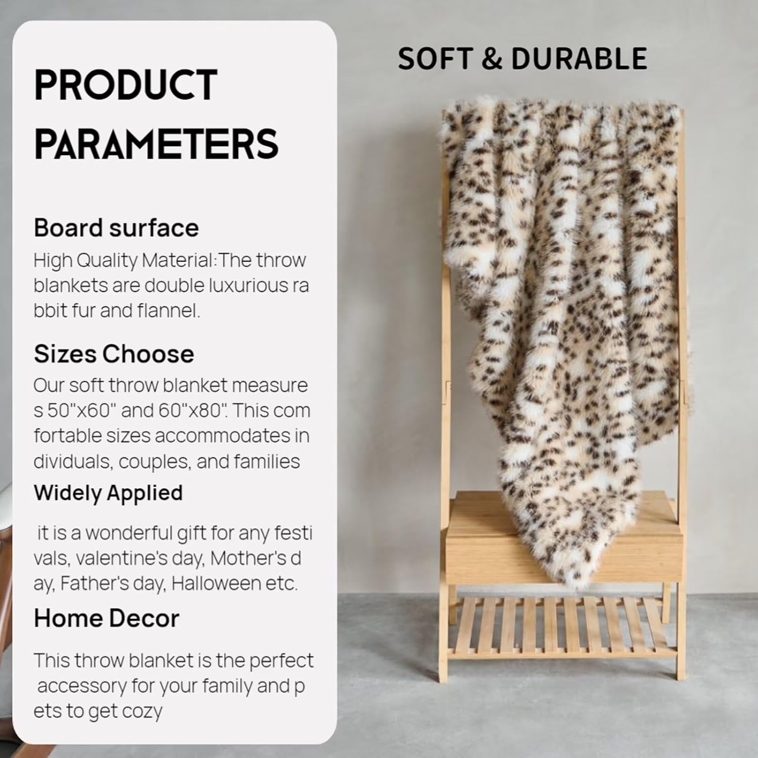 Luxury Fluffy Faux Fur Throw Blanket,Thick Fluffy Fuzzy Cozy Blanket,Plush Blankets for Couch, Sofa, Chair, Bed-Leopard Print,50x60 - Image 7