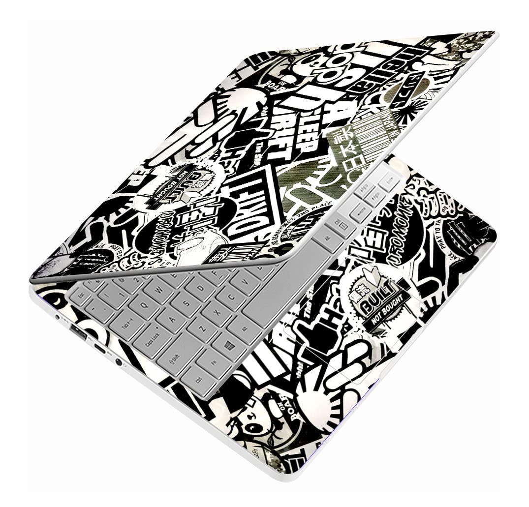 Glossydesigns Full Body Laptop Skin Upto 15 6 Inch Sticker Compatible For Dell/Hp/Lenovo/Acer/Sony All Laptop Size Upto 15 6 Inch - Monochrome Sticker Bomb