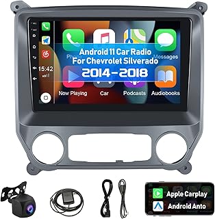 Android 11 Car Stereo for Chevrolet Chevy Silverado 2014-2018 with Apple Carplay&Android Auto,10.1 Inch Touch Screen Car Radio with GPS WiFi Bluetooth FM/RDS SWC Dual USB/AUX-in+Backup Camera